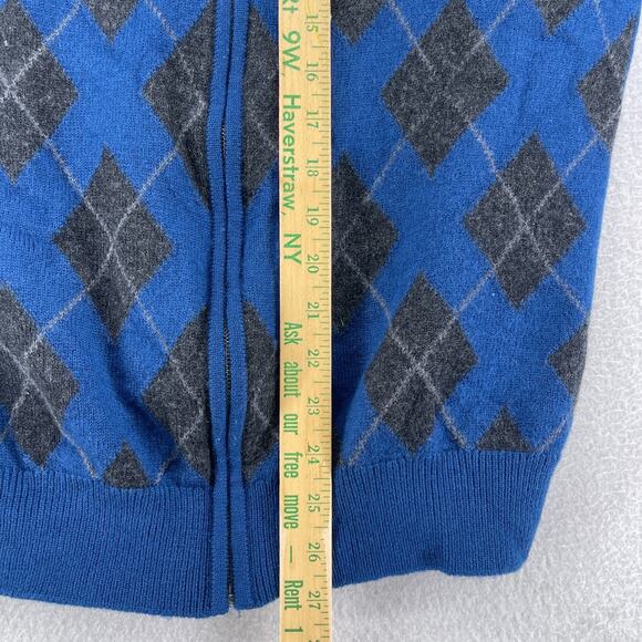 BANANA REPUBLIC Sweater Mens S Cardigan Extra Fine Wool Argyle Full Zip Blue - Picture 12 of 13